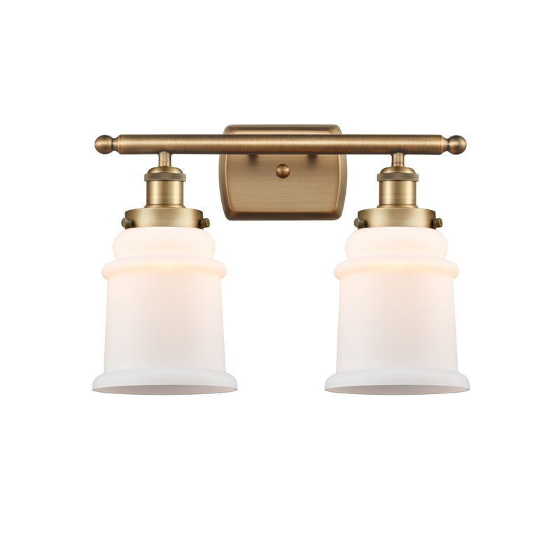 Innovations Canton 16in 2-Light Bath Vanity Light | Modern Transitional Brushed Brass and Matte White Frosted Glass | Bathroom | Model 916-2W-BB-G181