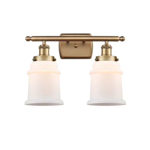 Innovations Canton 16in 2-Light Bath Vanity Light | Modern Transitional Brushed Brass and Matte White Frosted Glass | Bathroom | Model 916-2W-BB-G181