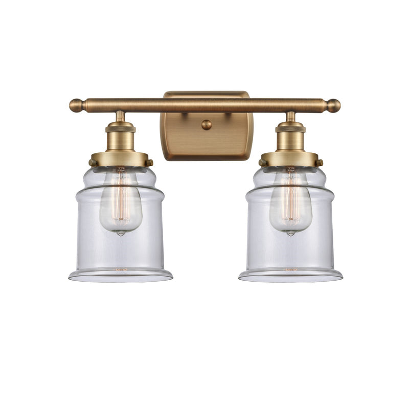 Innovations Canton 16in 2-Light Bath Vanity Light | Modern Transitional Brushed Brass and Clear Glass | Bathroom Vanity | Model 916-2W-BB-G182