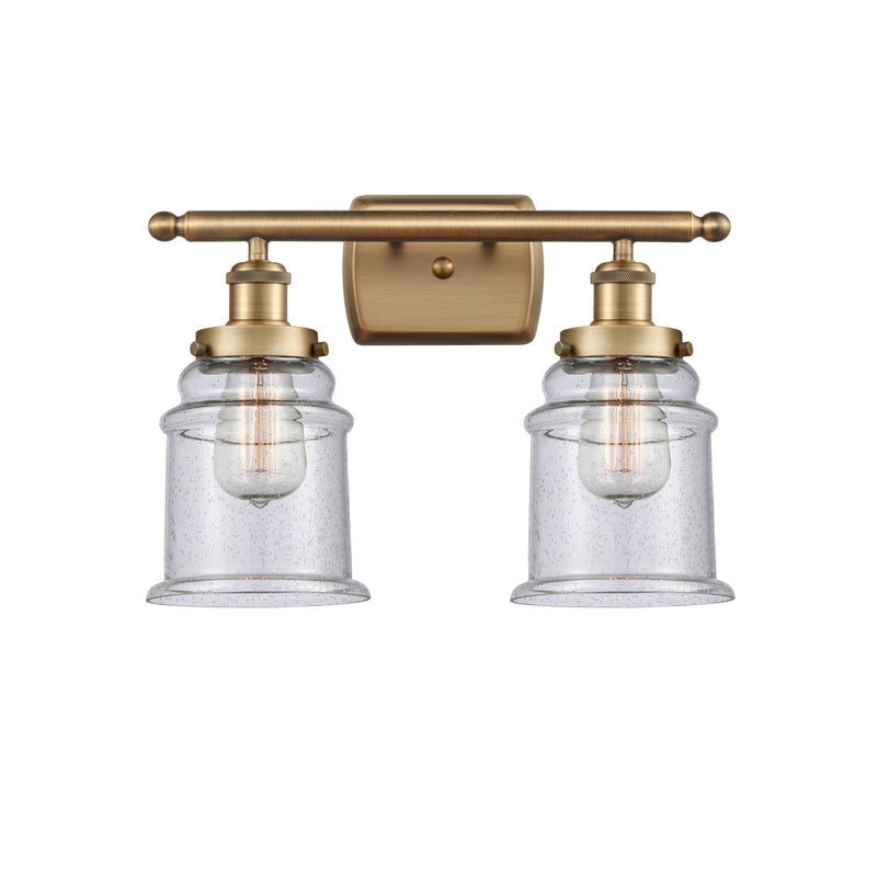Innovations Canton 16in 2-Light Bath Vanity Light | Modern Transitional Brushed Brass and Seedy Glass | Bathroom Vanity | Model 916-2W-BB-G184