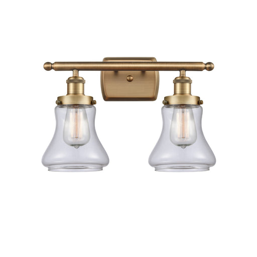 Innovations Bellmont 16in 2-Light Bath Vanity Light | Brushed Brass Steel and Cast Brass with Clear Glass Schoolhouse Shades | Model 916-2W-BB-G192