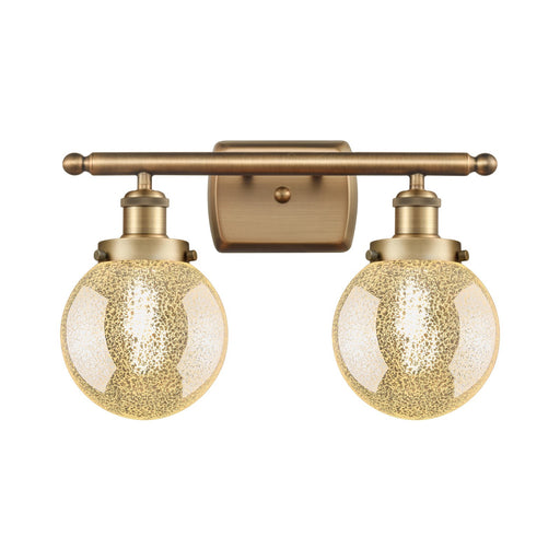 Innovations Beacon 16in 2-Light Bath Vanity Light | Brushed Brass Steel and Cast Brass with Mercury Glass Globe Shades | Bathroom | Model 916-2W-BB-G208-6