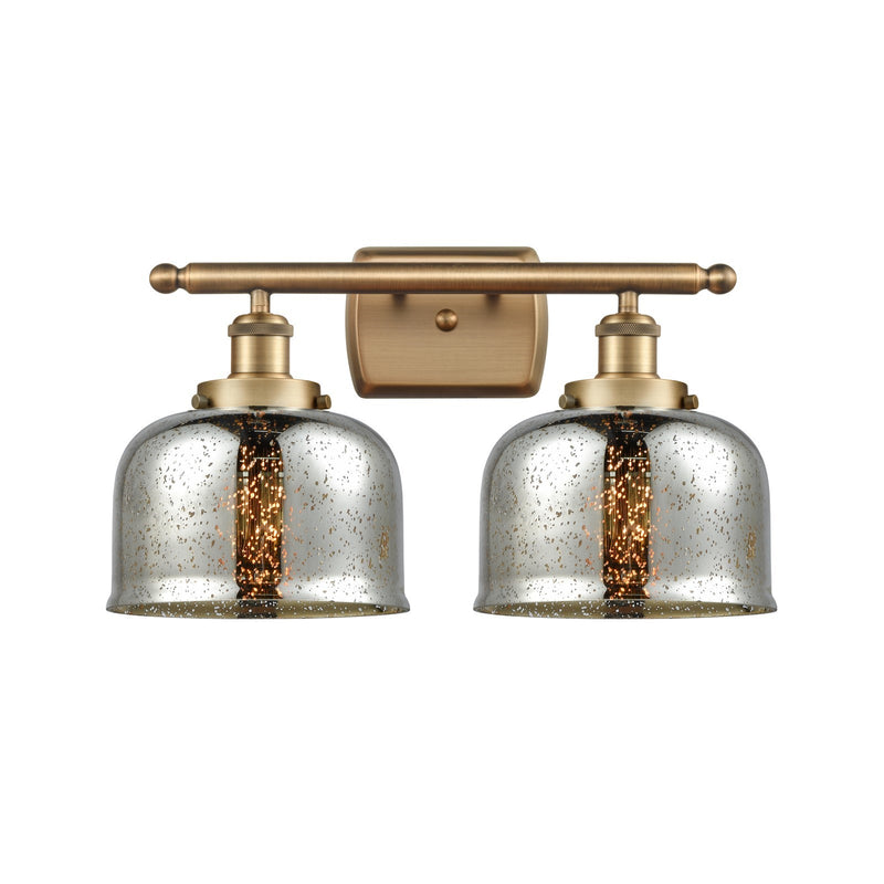 Innovations Bell 18in 2-Light Bath Vanity Light | Industrial Brushed Brass and Silver Plated Mercury Glass | Bathroom Vanity | Model 916-2W-BB-G78-LED