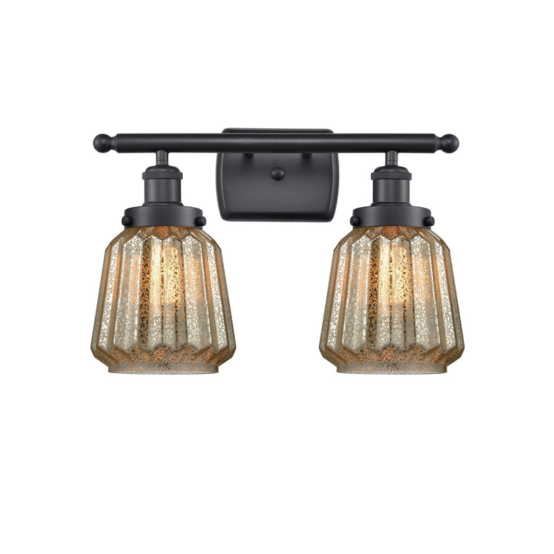 Innovations Chatham 17in 2-Light Bath Vanity Light | Modern Contempo Matte Black Steel and Mercury Ribbed Glass | Bathroom Vanity | Model 916-2W-BK-G146