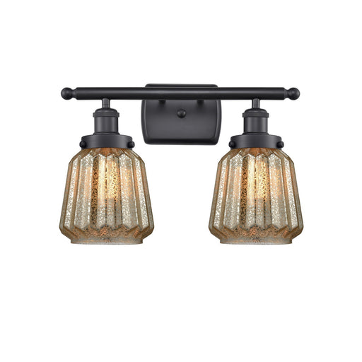 Innovations Chatham 17in 2-Light Bath Vanity Light | Modern Contempo Matte Black Steel and Mercury Ribbed Glass | Bathroom Vanity | Model 916-2W-BK-G146