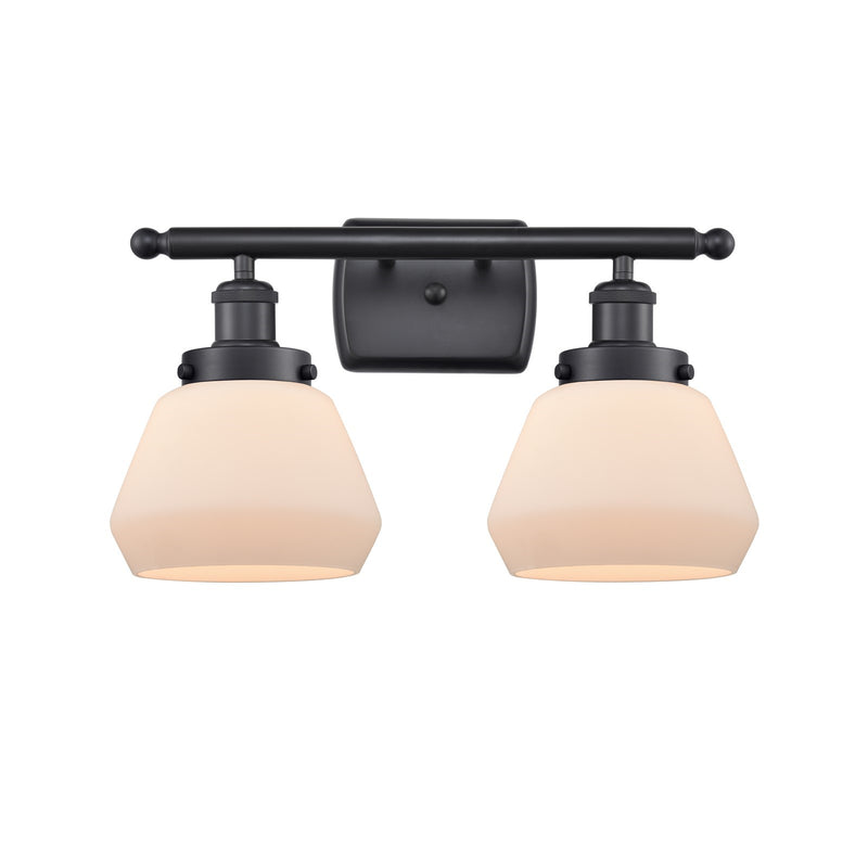 Innovations Fulton 17in 2-Light Bath Vanity Light | Modern Contempo Matte Black Steel and Matte White Frosted Glass | Bathroom | Model 916-2W-BK-G171