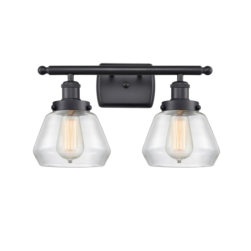 Innovations Fulton 17in 2-Light Bath Vanity Light | Modern Contempo Matte Black Steel and Clear Glass | Bathroom Vanity | Model 916-2W-BK-G172