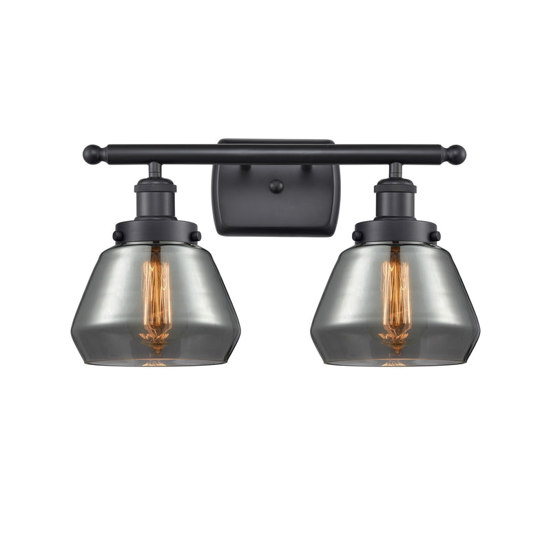 Innovations Fulton 17in 2-Light Bath Vanity Light | Modern Contempo Matte Black Steel and Light Smoked Glass | Bathroom Vanity | Model 916-2W-BK-G173