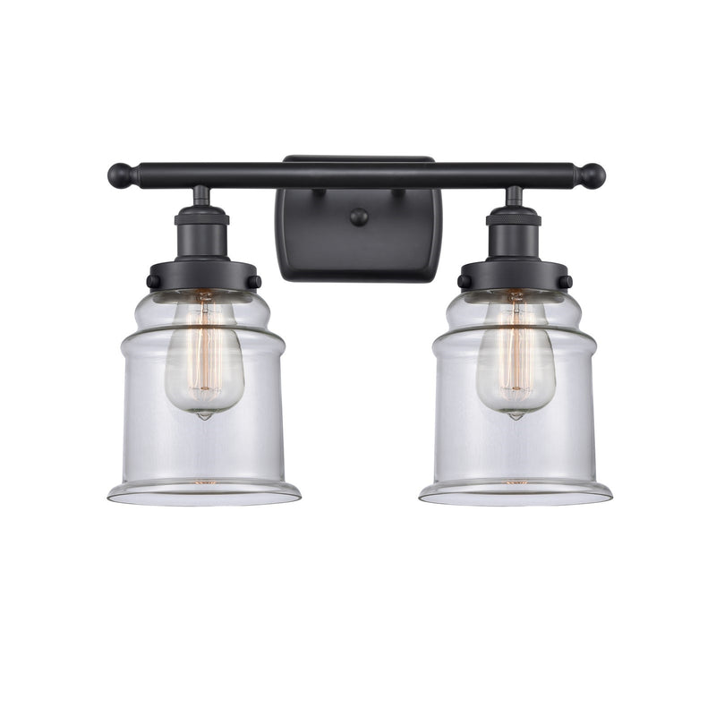 Innovations Canton 16in 2-Light Bath Vanity | Modern Transitional Matte Black Steel and Clear Glass | Bathroom & Powder Room | Model 916-2W-BK-G182