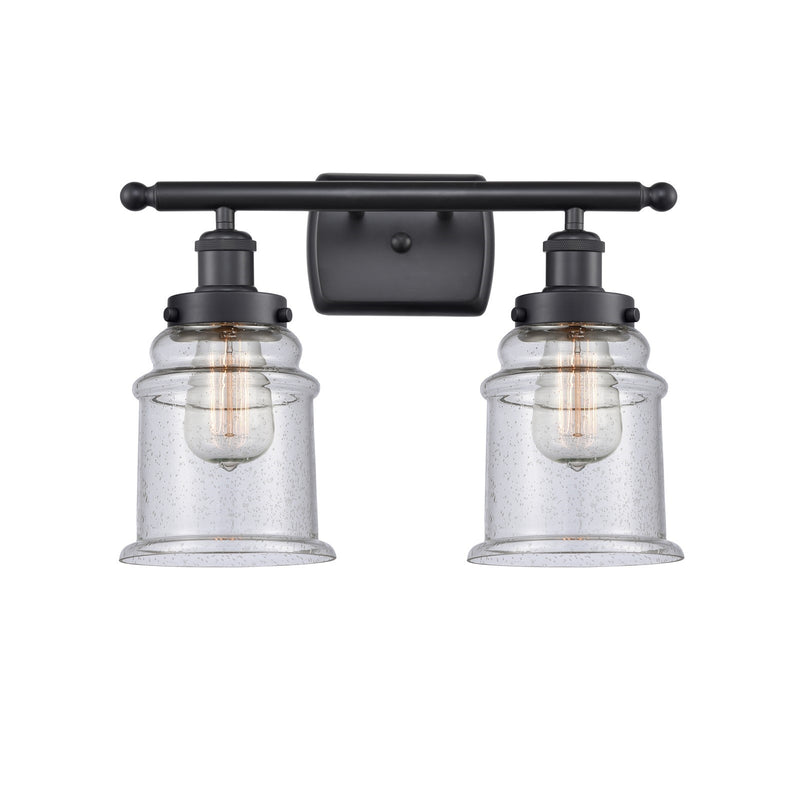 Innovations Canton 16in 2-Light Bath Vanity Light | Modern Contempo Matte Black Steel and Seedy Glass | Bathroom Vanity | Model 916-2W-BK-G184