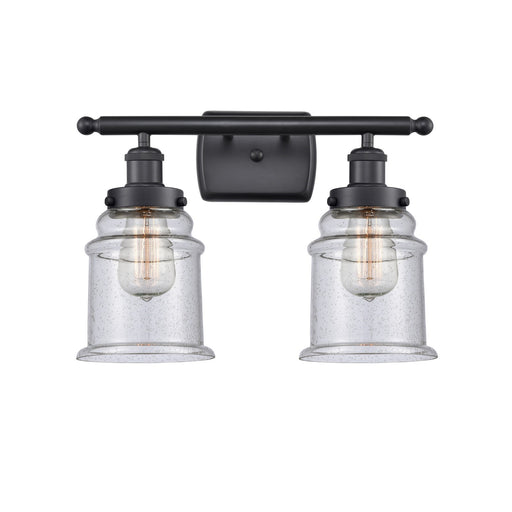 Innovations Canton 16in 2-Light Bath Vanity Light | Modern Contempo Matte Black Steel and Seedy Glass | Bathroom Vanity | Model 916-2W-BK-G184