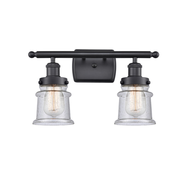 Innovations Canton 15.25in 2-Light Bath Vanity Light | Modern Contempo Matte Black Steel and Seedy Glass | Bathroom Vanity | Model 916-2W-BK-G184S