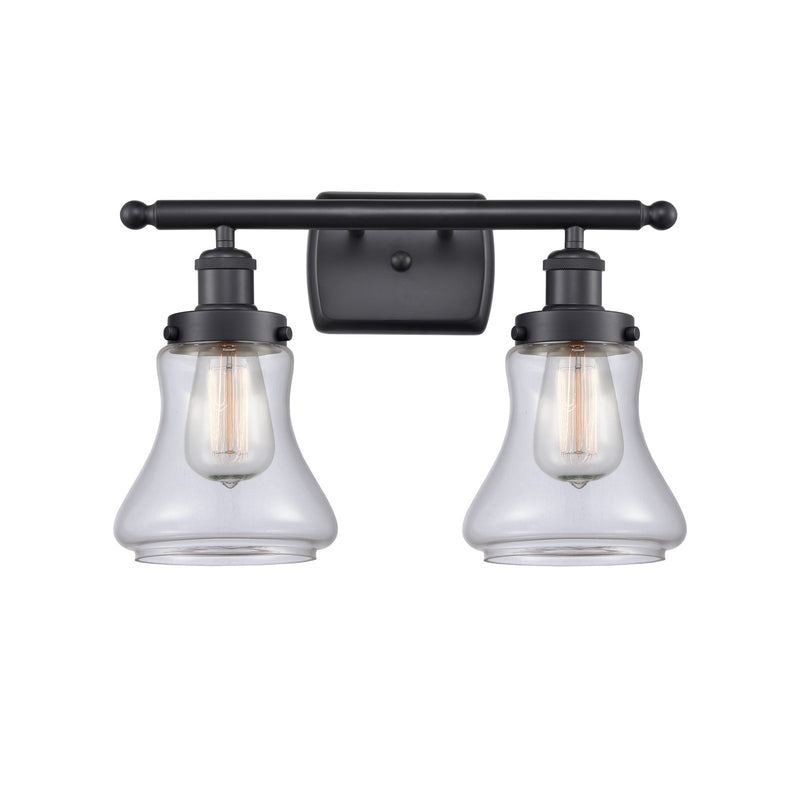 Innovations Bellmont 16.12in 2-Light Bath Vanity Light | Modern Contempo Matte Black Steel and Clear Glass | Bathroom Vanity | Model 916-2W-BK-G192