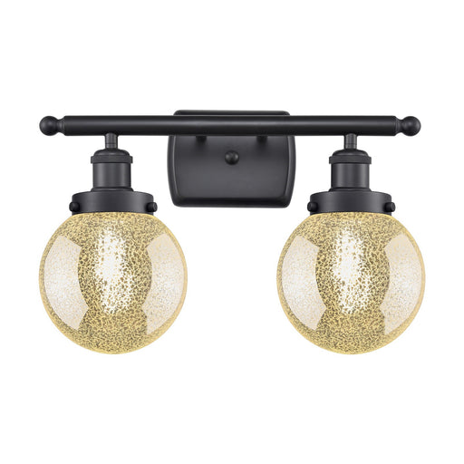 Innovations Beacon 16in 2-Light Bath Vanity Light | Modern Contempo Matte Black Steel and Mercury Glass | Bathroom Vanity | Model 916-2W-BK-G208-6