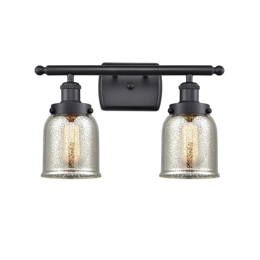 Innovations Bell 16in 2-Light Bath Vanity Light | Industrial Matte Black Steel and Silver Plated Mercury Glass | Bathroom Vanity | Model 916-2W-BK-G58-LED