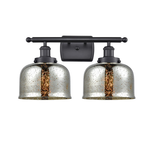 Innovations Bell 18in 2-Light Bath Vanity | Industrial Matte Black Steel and Silver Plated Mercury Glass | Bathroom Vanity with | Model 916-2W-BK-G78-LED