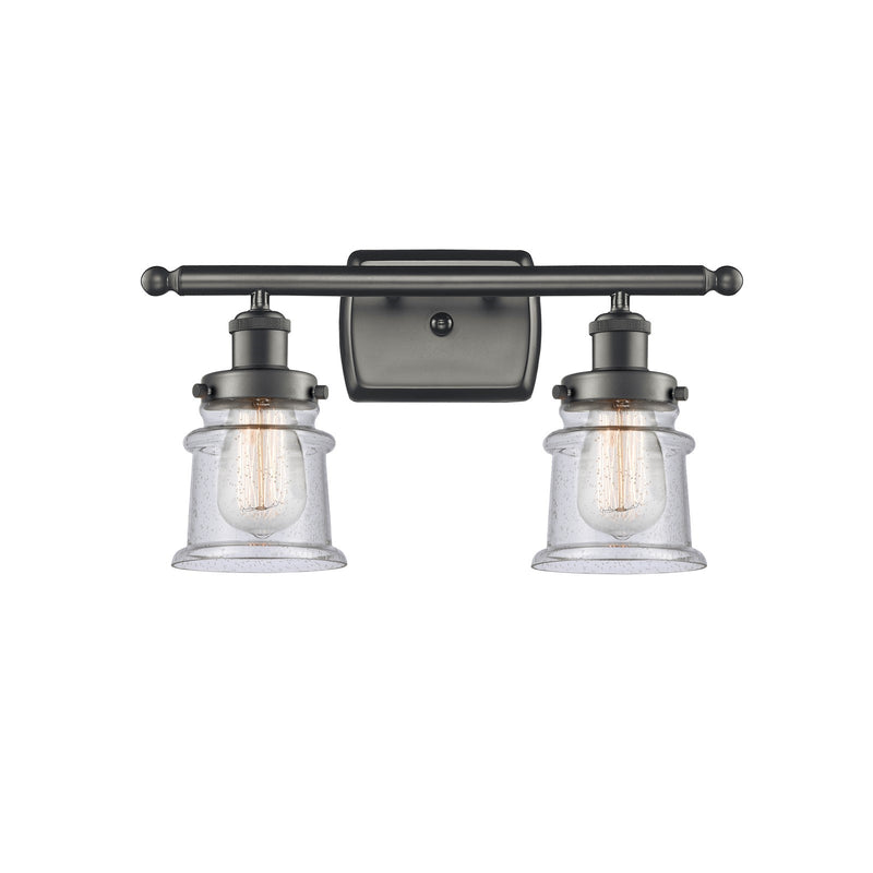 Innovations Canton 16in 2-Light Bath Vanity Light | Oil Rubbed Bronze Steel and Seedy Glass Schoolhouse Shade | Bathroom Vanity | Model 916-2W-OB-G184S