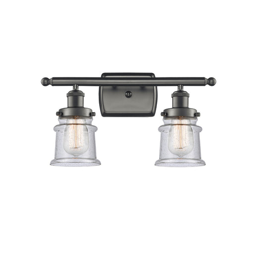 Innovations Canton 16in 2-Light Bath Vanity Light | Oil Rubbed Bronze Steel and Seedy Glass Schoolhouse Shade | Bathroom Vanity | Model 916-2W-OB-G184S