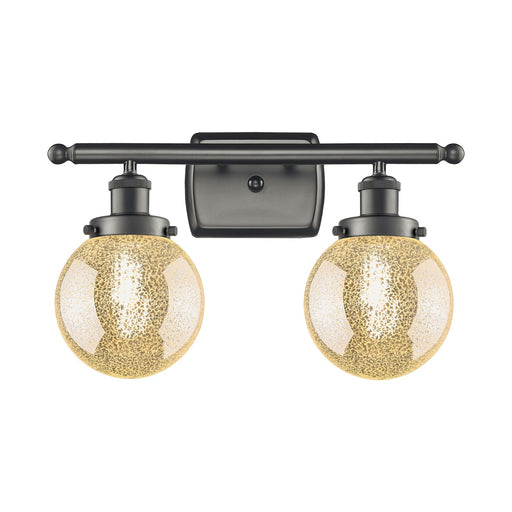 Innovations Beacon 16in 2-Light Bath Vanity Light | Oil Rubbed Bronze Steel and Mercury Glass Globe Shade | Bathroom Vanity | Model 916-2W-OB-G208-6