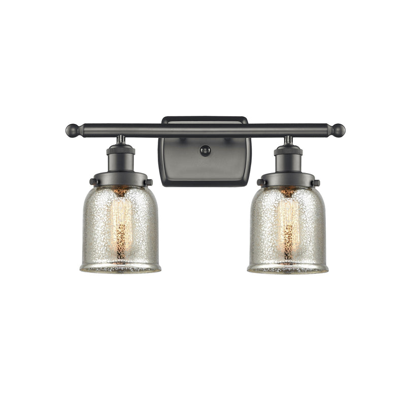 Innovations Bell 16in 2-Light Bath Vanity Light | Industrial Oil Rubbed Bronze Steel and Silver Plated Mercury Glass | Bathroom | Model 916-2W-OB-G58