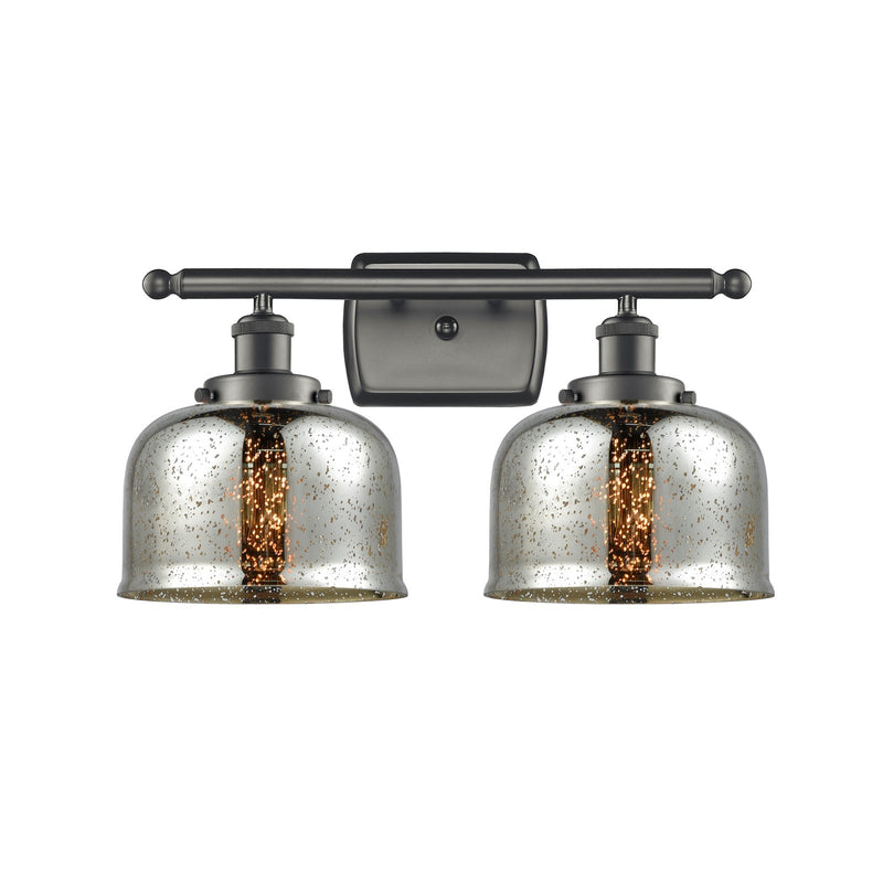 Innovations Bell 18in 2-Light Bath Vanity Light | Industrial Oil Rubbed Bronze Steel and Silver Plated Mercury Glass | Bathroom | Model 916-2W-OB-G78