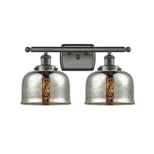 Innovations Bell 18in 2-Light Bath Vanity Light | Industrial Oil Rubbed Bronze Steel and Silver Plated Mercury Glass | Bathroom | Model 916-2W-OB-G78