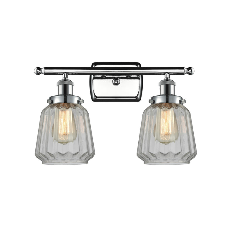 Innovations Chatham 17in 2-Light Bath Vanity Light | Modern Polished Chrome and Clear Ribbed Glass | Bathroom Vanity | 17 x 12 in | Model 916-2W-PC-G142