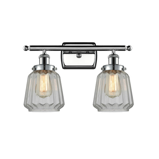 Innovations Chatham 17in 2-Light Bath Vanity Light | Modern Polished Chrome and Clear Ribbed Glass | Bathroom Vanity | 17 x 12 in | Model 916-2W-PC-G142