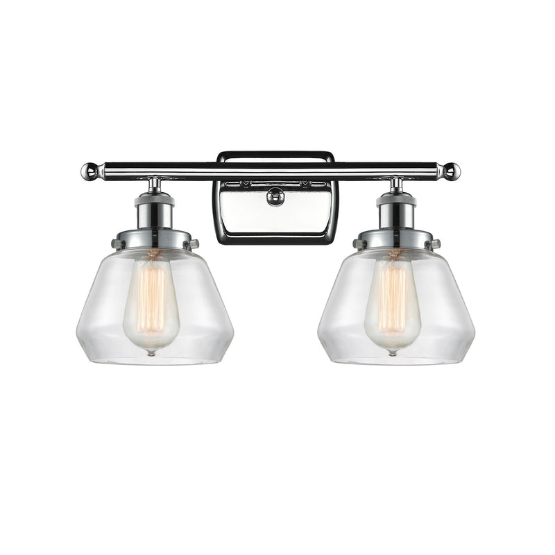 Innovations Fulton 17in 2-Light Bath Vanity Light | Modern Transitional Polished Chrome and Clear Glass Schoolhouse Shade | Model 916-2W-PC-G172