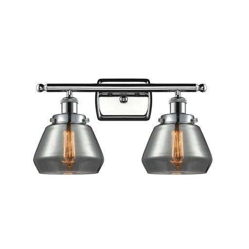 Innovations Fulton 17in 2-Light Bath Vanity Light | Modern Transitional Polished Chrome and Light Smoked Glass Schoolhouse Shade | Model 916-2W-PC-G173