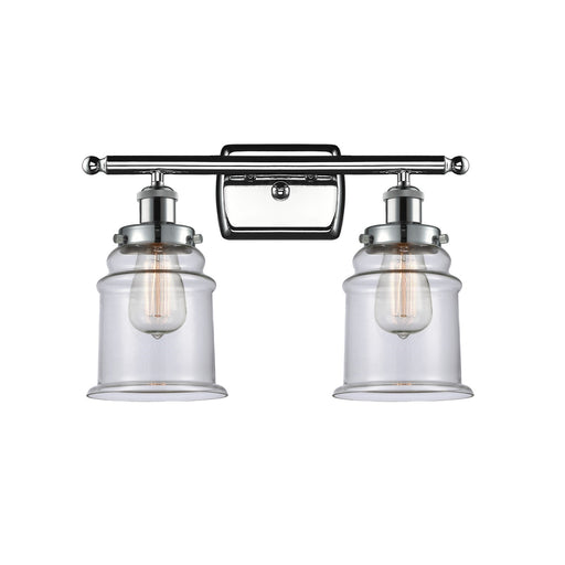 Innovations Canton 16in 2-Light Bath Vanity Light | Modern Transitional Polished Chrome and Clear Glass Schoolhouse Shade | Model 916-2W-PC-G182