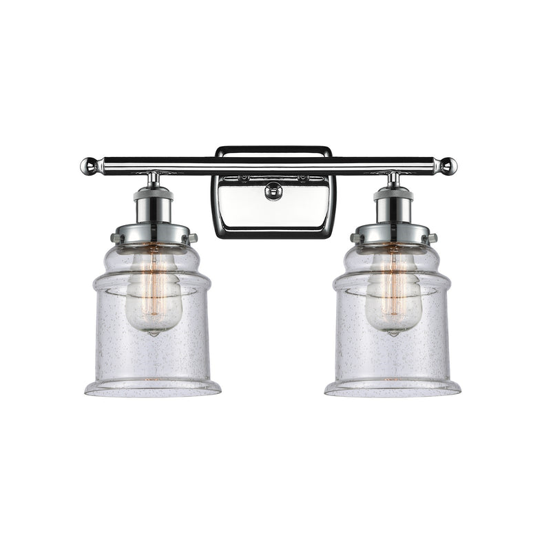 Innovations Canton 16in 2-Light Bath Vanity Light | Modern Transitional Polished Chrome and Seedy Glass Schoolhouse Shade | Model 916-2W-PC-G184