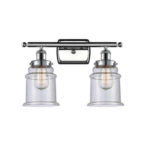 Innovations Canton 16in 2-Light Bath Vanity Light | Modern Transitional Polished Chrome and Seedy Glass Schoolhouse Shade | Model 916-2W-PC-G184