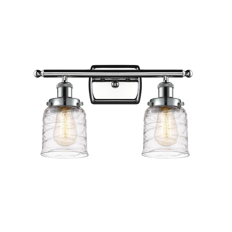 Innovations Bell 16in 2-Light Bath Vanity | Industrial Transitional Polished Chrome and Clear Deco Swirl Glass | Bathroom Vanity | Model 916-2W-PC-G513