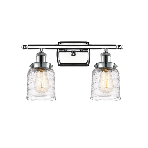 Innovations Bell 16in 2-Light Bath Vanity | Industrial Transitional Polished Chrome and Clear Deco Swirl Glass | Bathroom | Model 916-2W-PC-G513-LED
