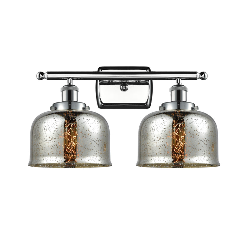 Innovations Bell 18in 2-Light Bath Vanity Light with LED | Industrial Polished Chrome and Silver Plated Mercury Glass | Damp | Model 916-2W-PC-G78-LED