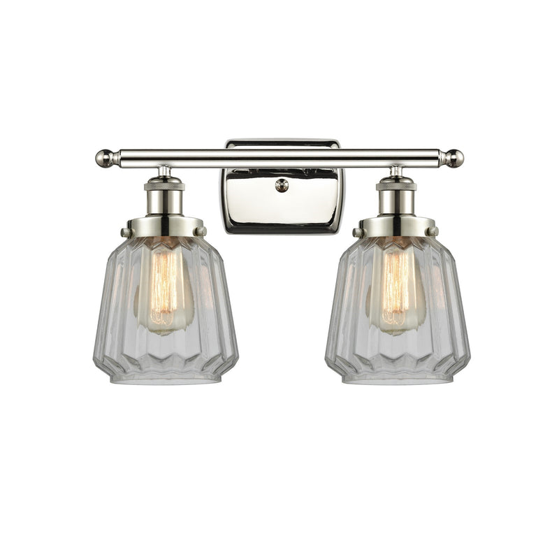 Innovations Chatham 17in 2-Light Bath Vanity Light | Polished Nickel Steel and Clear Ribbed Glass | Bathroom Vanity | 17 x 12 in | Model 916-2W-PN-G142