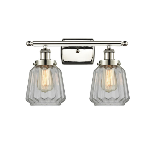 Innovations Chatham 17in 2-Light Bath Vanity Light | Polished Nickel Steel and Clear Ribbed Glass | Bathroom Vanity | 17 x 12 in | Model 916-2W-PN-G142