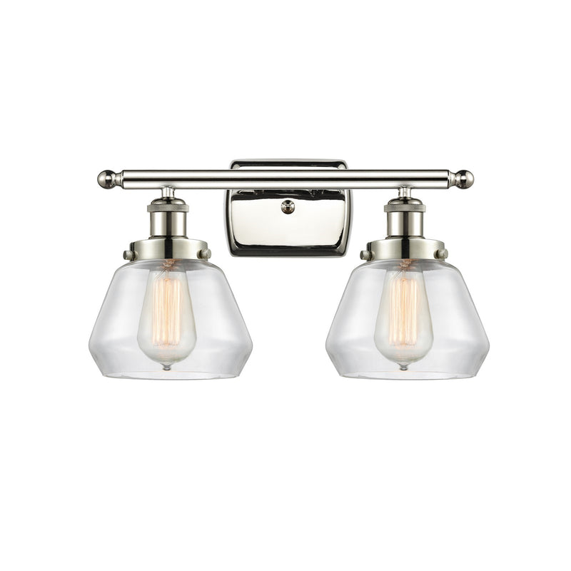 Innovations Fulton 17in 2-Light Bath Vanity Light | Polished Nickel Steel and Clear Glass Schoolhouse Shades | Bathroom Vanity | Model 916-2W-PN-G172