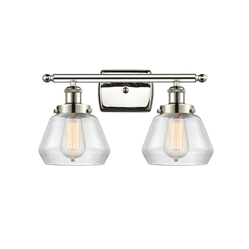 Innovations Fulton 17in 2-Light Bath Vanity Light | Polished Nickel Steel and Clear Glass Schoolhouse Shades | Bathroom Vanity | Model 916-2W-PN-G172