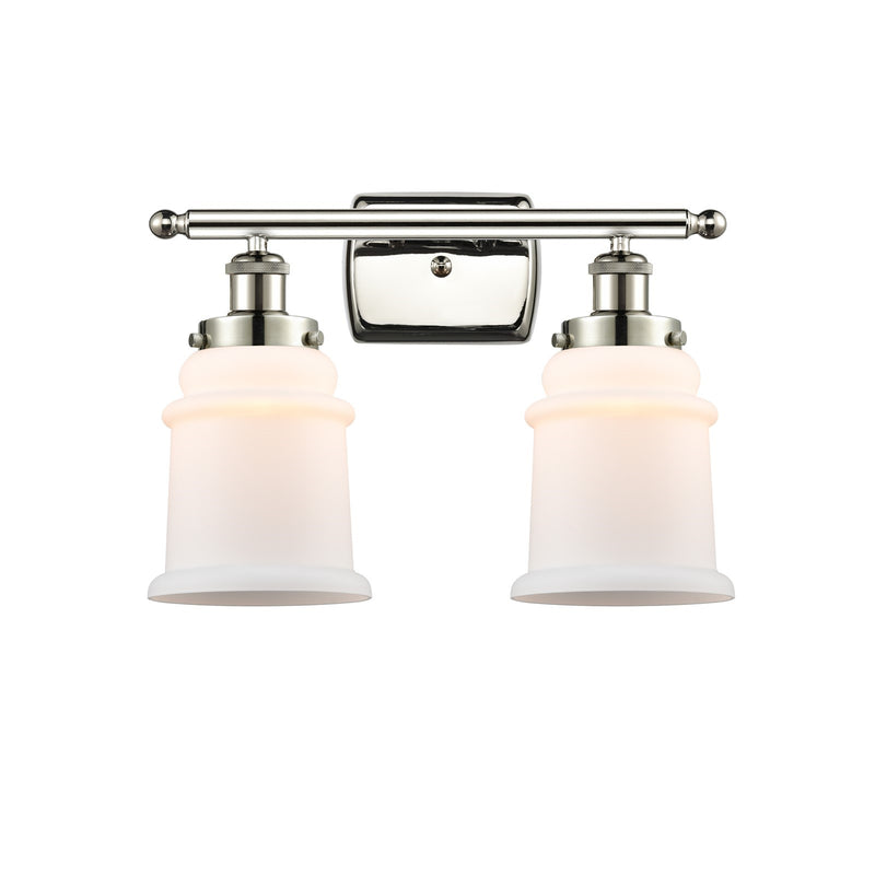 Innovations Canton 16in 2-Light Bath Vanity Light | Modern Contempo Polished Nickel Steel and Matte White Frosted Glass Bell/Urn | Model 916-2W-PN-G181