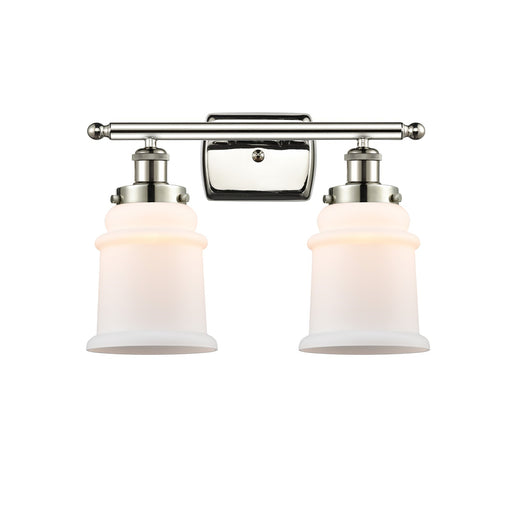 Innovations Canton 16in 2-Light Bath Vanity Light | Modern Contempo Polished Nickel Steel and Matte White Frosted Glass Bell/Urn | Model 916-2W-PN-G181