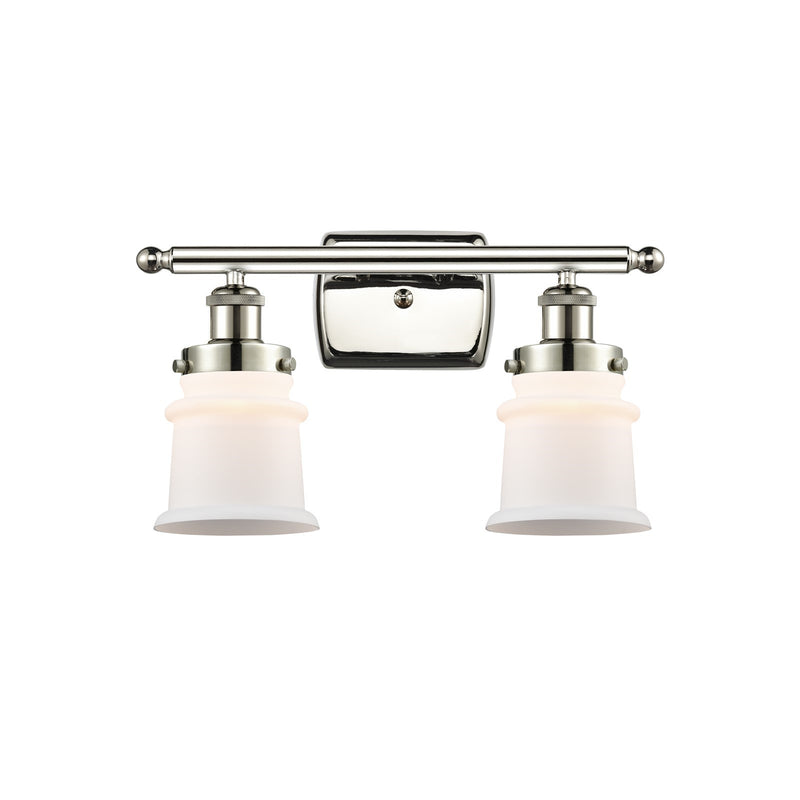 Innovations Canton 15.25in 2-Light Bath Vanity Light | Modern Contempo Polished Nickel Steel and Matte White Frosted Glass | Model 916-2W-PN-G181S