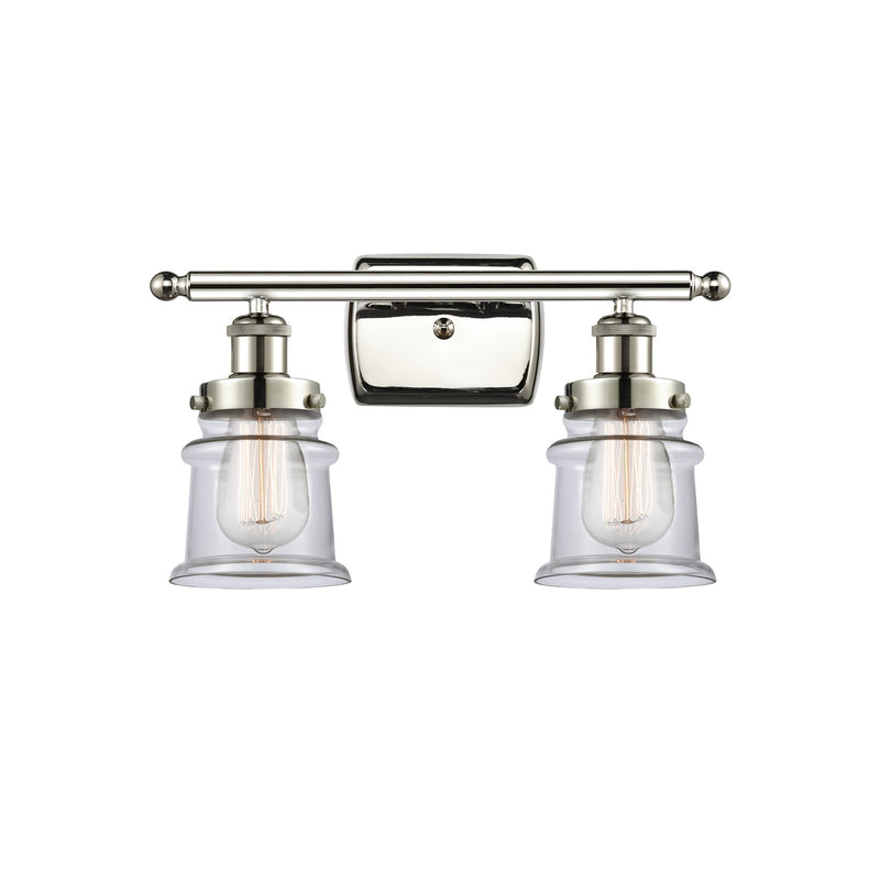 Innovations Canton 15.25in 2-Light Bath Vanity Light | Polished Nickel Steel and Clear Glass Schoolhouse Shade | Bathroom Vanity | Model 916-2W-PN-G182S
