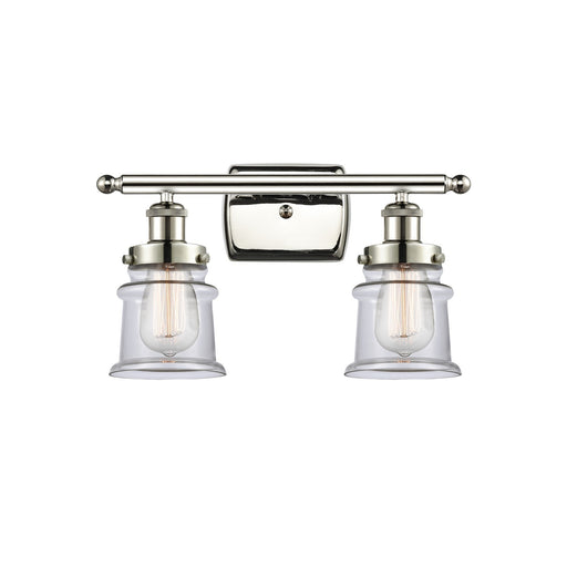 Innovations Canton 15.25in 2-Light Bath Vanity Light | Polished Nickel Steel and Clear Glass Schoolhouse Shade | Bathroom Vanity | Model 916-2W-PN-G182S