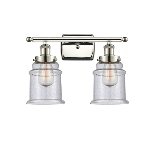 Innovations Canton 16in 2-Light Bath Vanity Light | Polished Nickel Steel and Seedy Glass Schoolhouse Shade | Bathroom Vanity | Model 916-2W-PN-G184