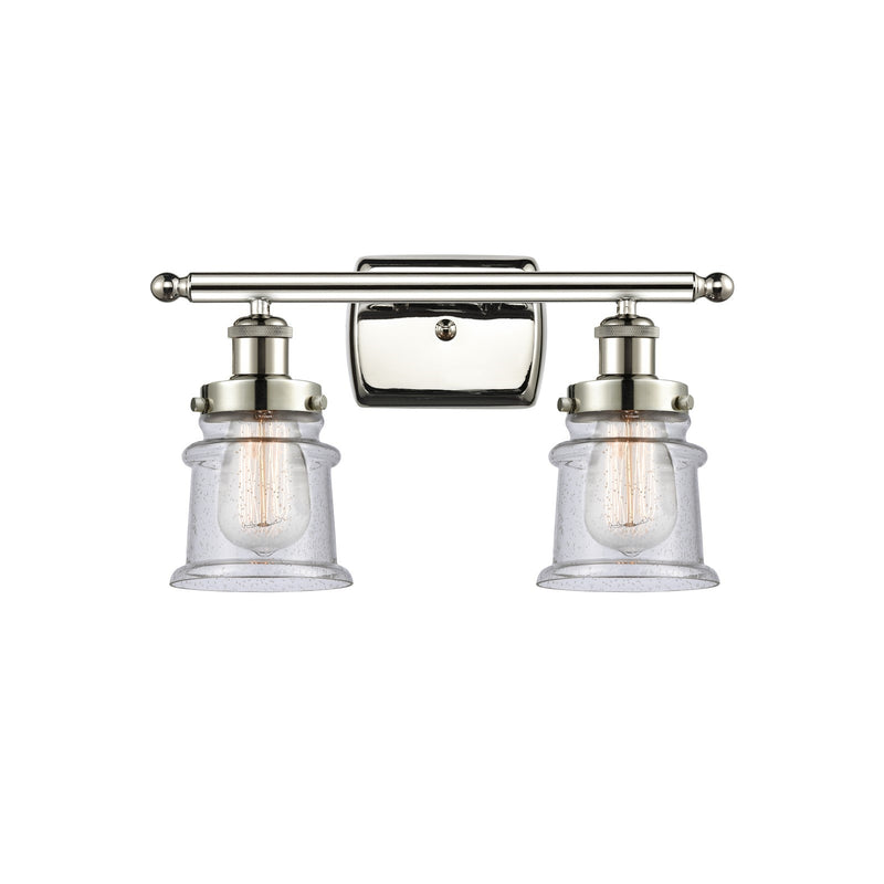 Innovations Canton 15.25in 2-Light Bath Vanity Light | Polished Nickel Steel and Seedy Glass Schoolhouse Shade | Bathroom Vanity | Model 916-2W-PN-G184S
