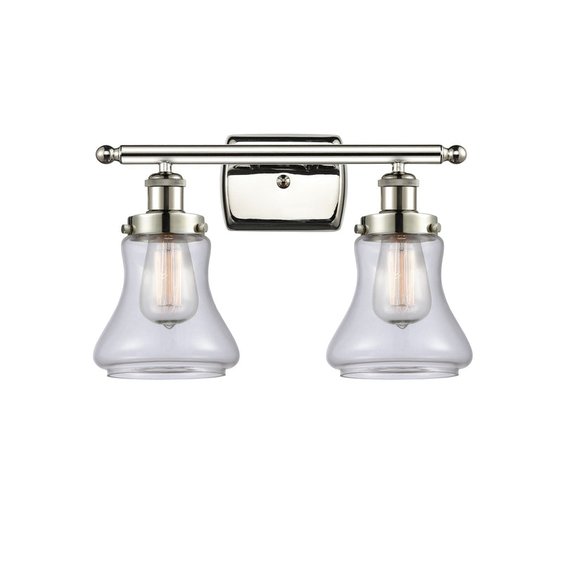 Innovations Bellmont 16.12in 2-Light Bath Vanity Light | Polished Nickel Steel and Clear Glass Schoolhouse Shade | Bathroom Vanity | Model 916-2W-PN-G192