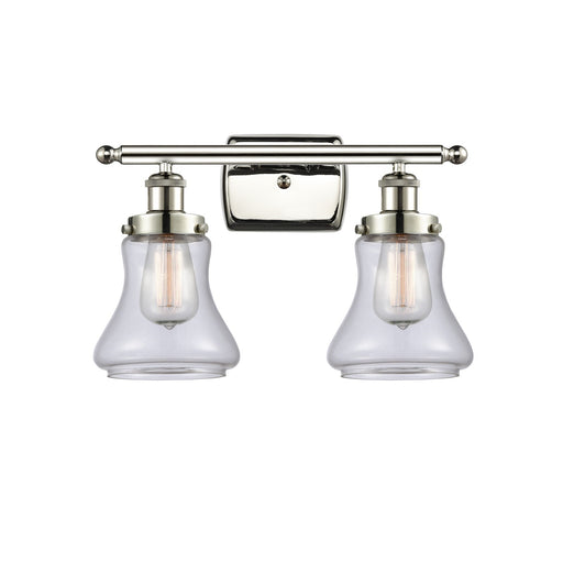 Innovations Bellmont 16.12in 2-Light Bath Vanity Light | Polished Nickel Steel and Clear Glass Schoolhouse Shade | Bathroom Vanity | Model 916-2W-PN-G192