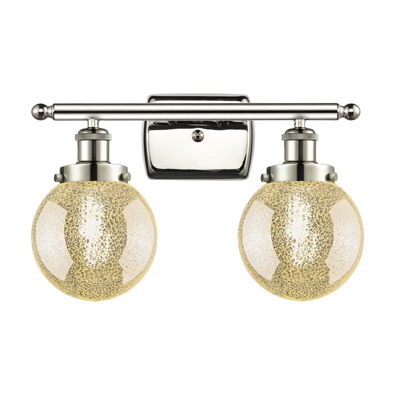 Innovations Beacon 16in 2-Light Bath Vanity Light | Modern Transitional Polished Nickel and Mercury Seeded Glass | Bathroom | Model 916-2W-PN-G208-6